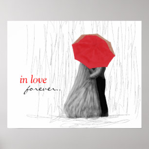 Couple mignon avec Red Umbrella Poster