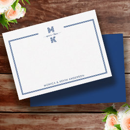 Couple Minimalistisch Navy Blue Two Border Monogra Mitteilungskarte