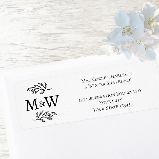 Couple Monogram Elegant Wedding Rücksendeadresse (Modern wedding couple monogram initials return address label)