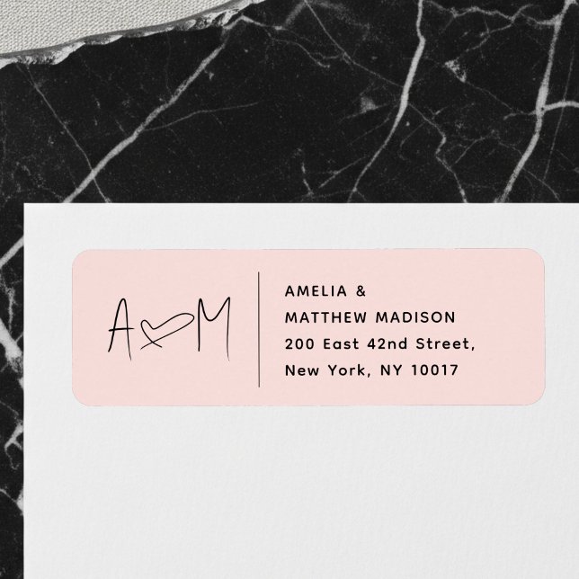 Couple Monogram Heart Pink Return Address (Von Creator hochgeladen)