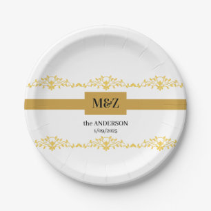 Couple Monogram Hochzeitdatum dekorative Grenze Pappteller