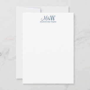 Couple Monogram Minimalistisch Navy White Mitteilungskarte