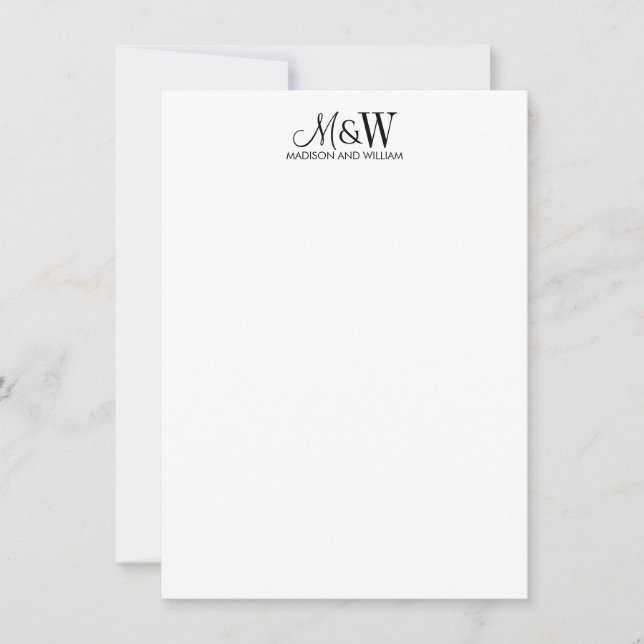 Couple Monogram Minimalistisch Schwarz-weiß Mitteilungskarte (Vorderseite)