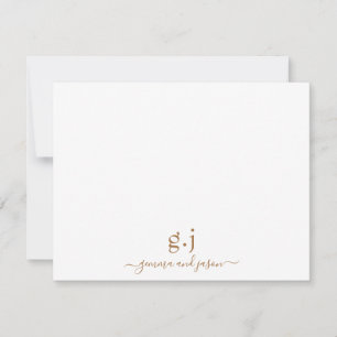 Couple Monogram Minimalistisch Simple Gold White Mitteilungskarte