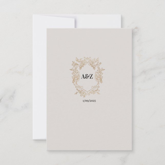 Couple Monogram MINIMALISTISCHE Hochzeitstermin Dankeskarte (Vorderseite)