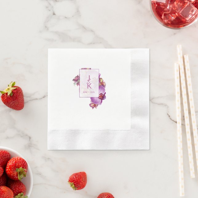 Couple Monogram Orchid Wedding Paper Napkin Serviette (Beispiel)