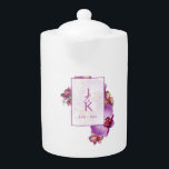 Couple Monogram Porzellan Teapot<br><div class="desc">Erstellen Sie eine spezielle Porzellanteekanne mit Ihren Monogrammen. Design zeigt Orchideen in Blüte und hat Platz für zwei Monogramm zusammen mit dem Datum Ihrer Hochzeit. Ändern Sie einfach die Monogramme auf Ihre gewünschten Initialen. Verwenden Sie die Vorlage zum Personalisieren. Auch macht ein großartiges Geschenk.</div>