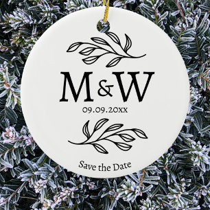 Couple Monogram Wedding Save the Date Botanical Keramik Ornament