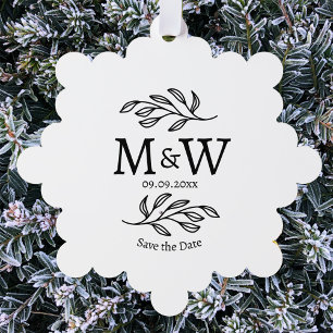 Couple Monogram Wedding Save the Date Botanical Ornament Karte