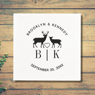 Couple Name Deer Monogram Rustic Country Wedding Serviette