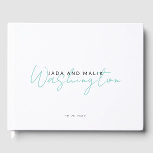 Couple Name Wedding Monogram Aqua Script Name Gästebuch