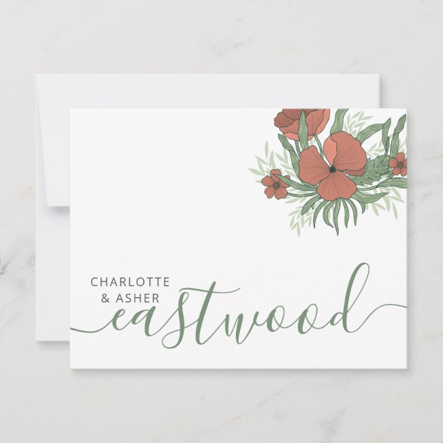 Couple Name Wedding Monogram Floral Mitteilungskarte (Vorderseite)