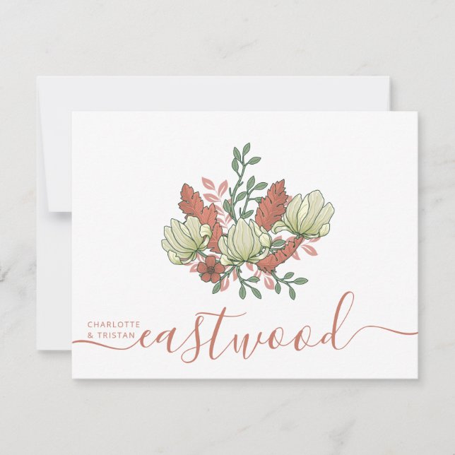 Couple Name Wedding Monogram Vintag Floral Mitteilungskarte (Vorderseite)