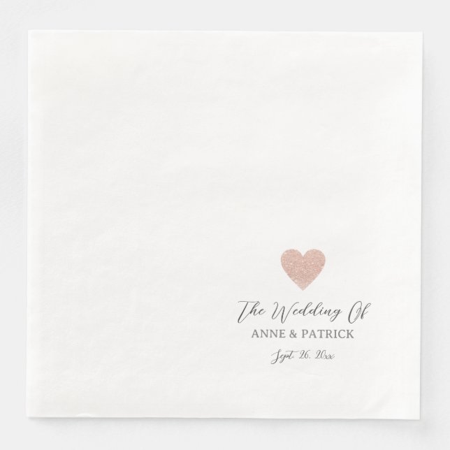 Couple Names Dusty Rose Wedding Heart Heart Serviette (Vorderseite)