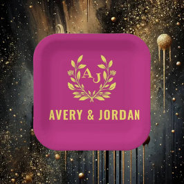 Couple Names Monogram Yellow & Pink Elegant  Pappteller