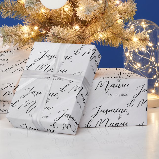 Couple Names White Gift Wrapping Paper Wedding Geschenkpapier (Feiertage)