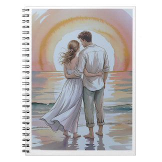 Couple on the beach at sunset notizblock