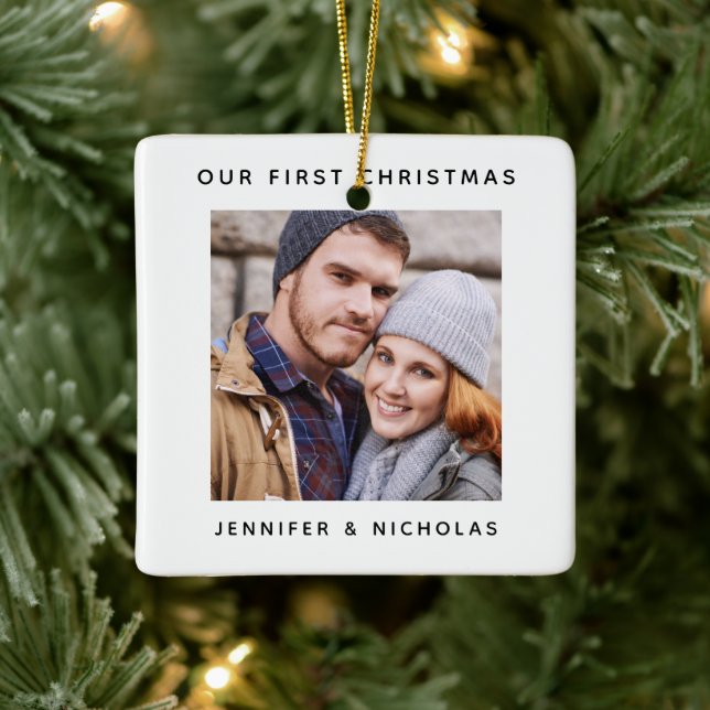 Couple Our First Christmas Foto Keramikornament (Baum)