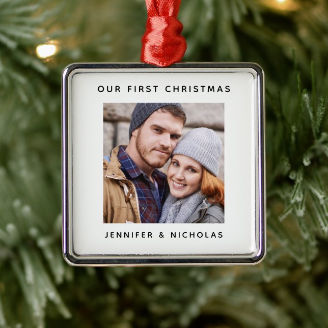 Couple Our First Christmas Foto Ornament Aus Metall (Baum)