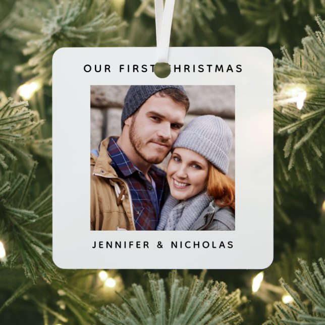 Couple Our First Christmas Foto Ornament Aus Metall (InSitu)
