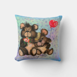 Couple Ours avec Ballons Coeur Jeu Oreiller