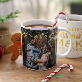 Couple Photo Monogramme Mistletoe Christmas Mug