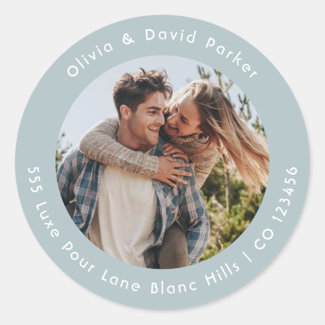 Couple Photo  Return Address Classic Round Sticker (Vorderseite)