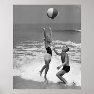 Couple Playing with a Beachball Poster