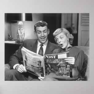 Couple Reading Magazine Poster