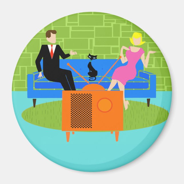 Couple rétro avec aimant de chat (Devant)