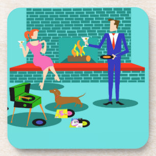 Couple rétro avec chien Dessous de verre en plast