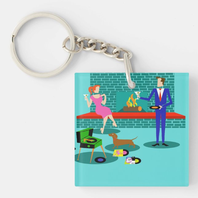 Couple rétro avec Porte - clé acrylique chien (Devant)