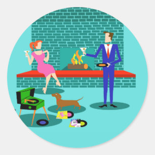 Couple rétro avec Stickers Chien