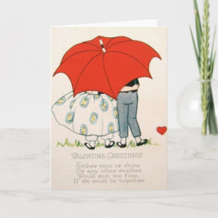 Couple rétro vintage sous parapluie Carte Valentin