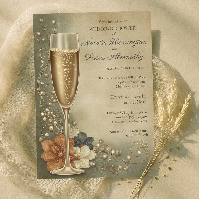 Couple’s Champagne Floral Wedding Shower Einladung (Couple’s Champagne Floral Wedding Shower Invitation
)