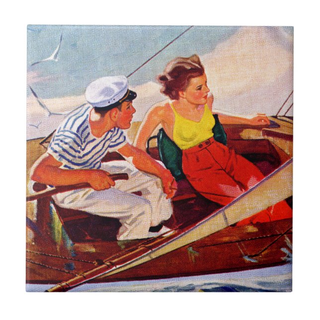 Couple Sailing von R.J. Cavaliere Fliese (Vorderseite)