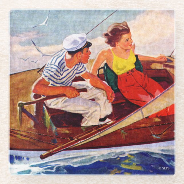Couple Sailing von R.J. Cavaliere Glasuntersetzer (Vorderseite)
