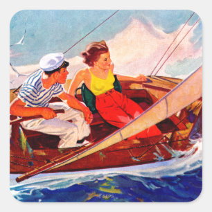 Couple Sailing von R.J. Cavaliere Quadratischer Aufkleber