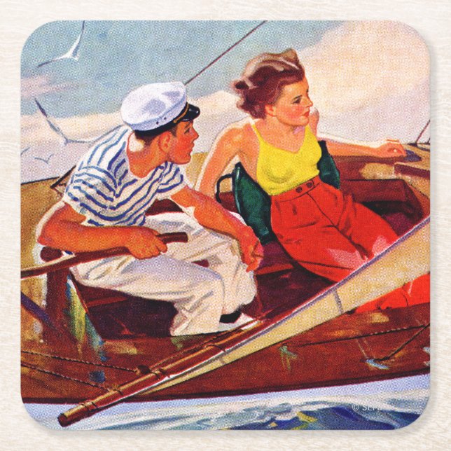 Couple Sailing von R.J. Cavaliere Rechteckiger Pappuntersetzer (Vorderseite)