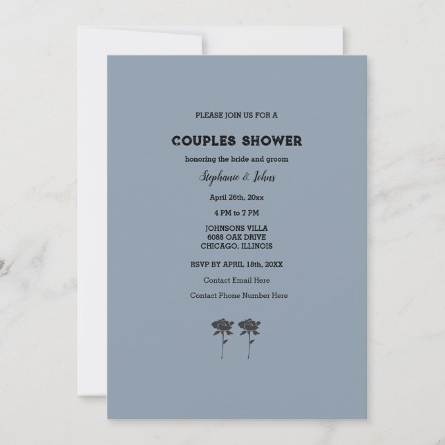 Couple Shower Dusty Blue Black Floral Wedding Einladung (Vorderseite)