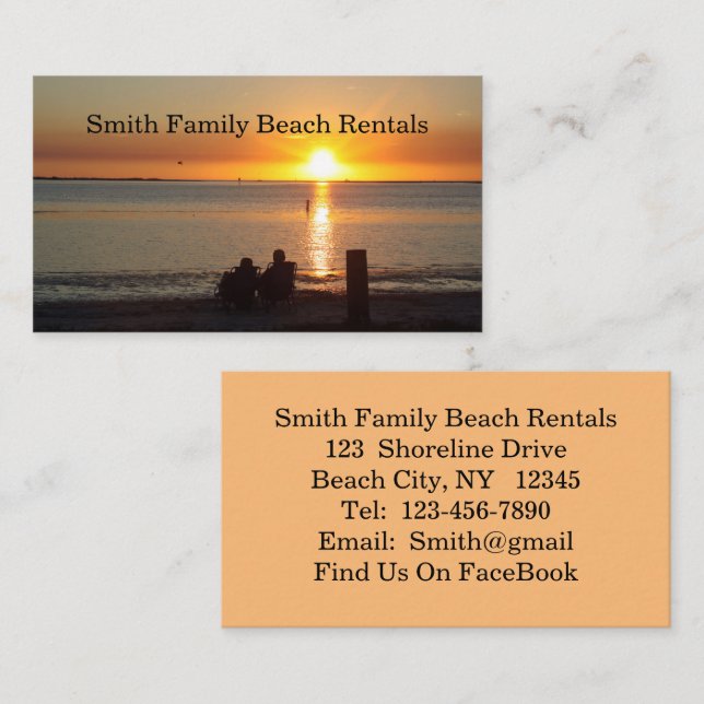 Couple Sit On Beach bei Sunset Business Card Visitenkarte (Vorne/Hinten)