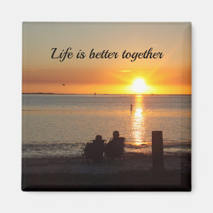Couple Sit on Beach in Sunset Magnet
