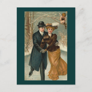 Couple Skaten, eine Vintage Szene Postkarte