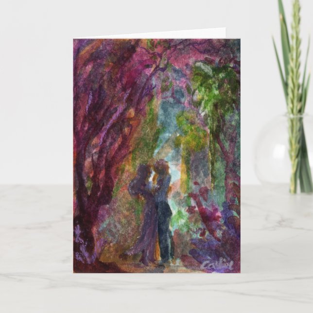 "Couple sous un arbre violet." Carte de vœux (Devant)