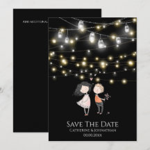 Couple stehend unter Lichterketten Cartoon