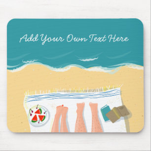 Couple Sunbader on Beach Custom Text Urlaub Mousepad