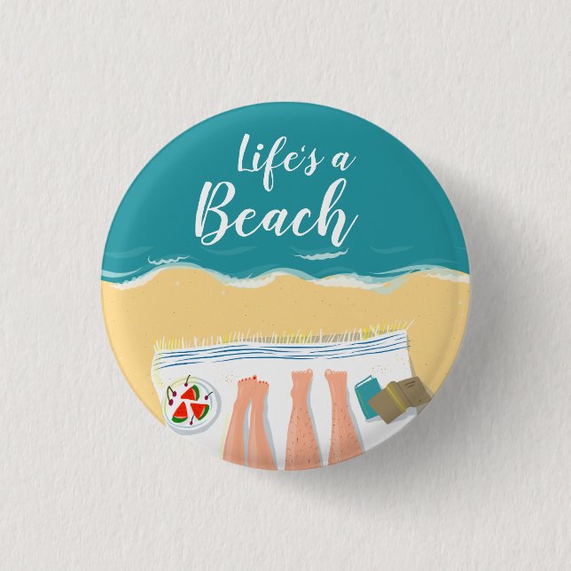 Couple Sunbat on Beach Slogan Button (Vorderseite)