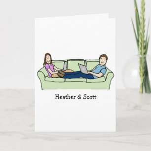 Couple sur ordinateur portable - carte de dessin a