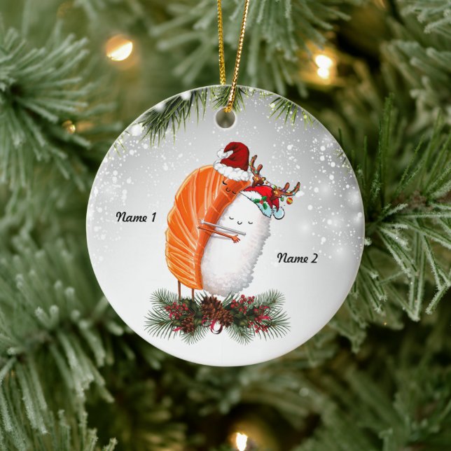 Couple Sushi Salmon Rice Lover Jubiläumsgeschenke Keramik Ornament (Baum)