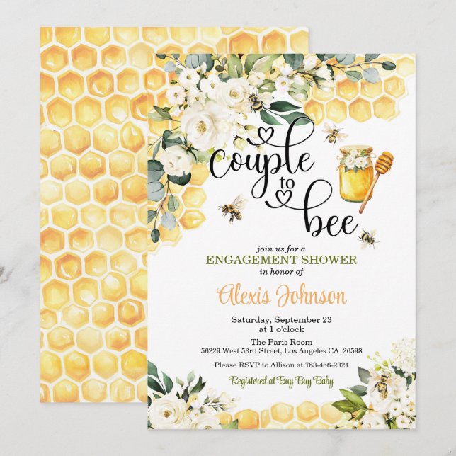 Couple to Bee Engagement Shower Invitation (Devant / Derrière)